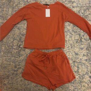 Orange Long Sleeve Top and Shorts Set
